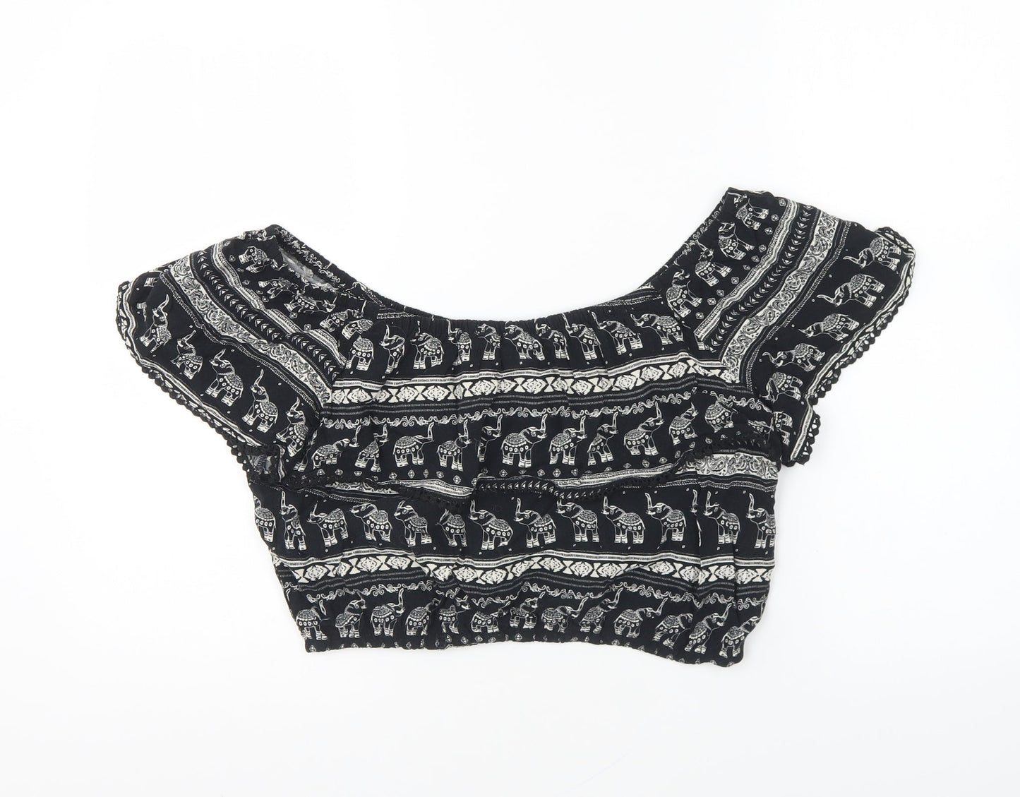Womens UK Size 12 H&M Black Cropped Blouse