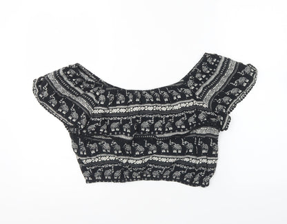 Womens UK Size 12 H&M Black Cropped Blouse