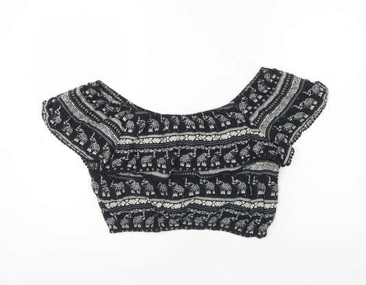 Womens UK Size 12 H&M Black Cropped Blouse