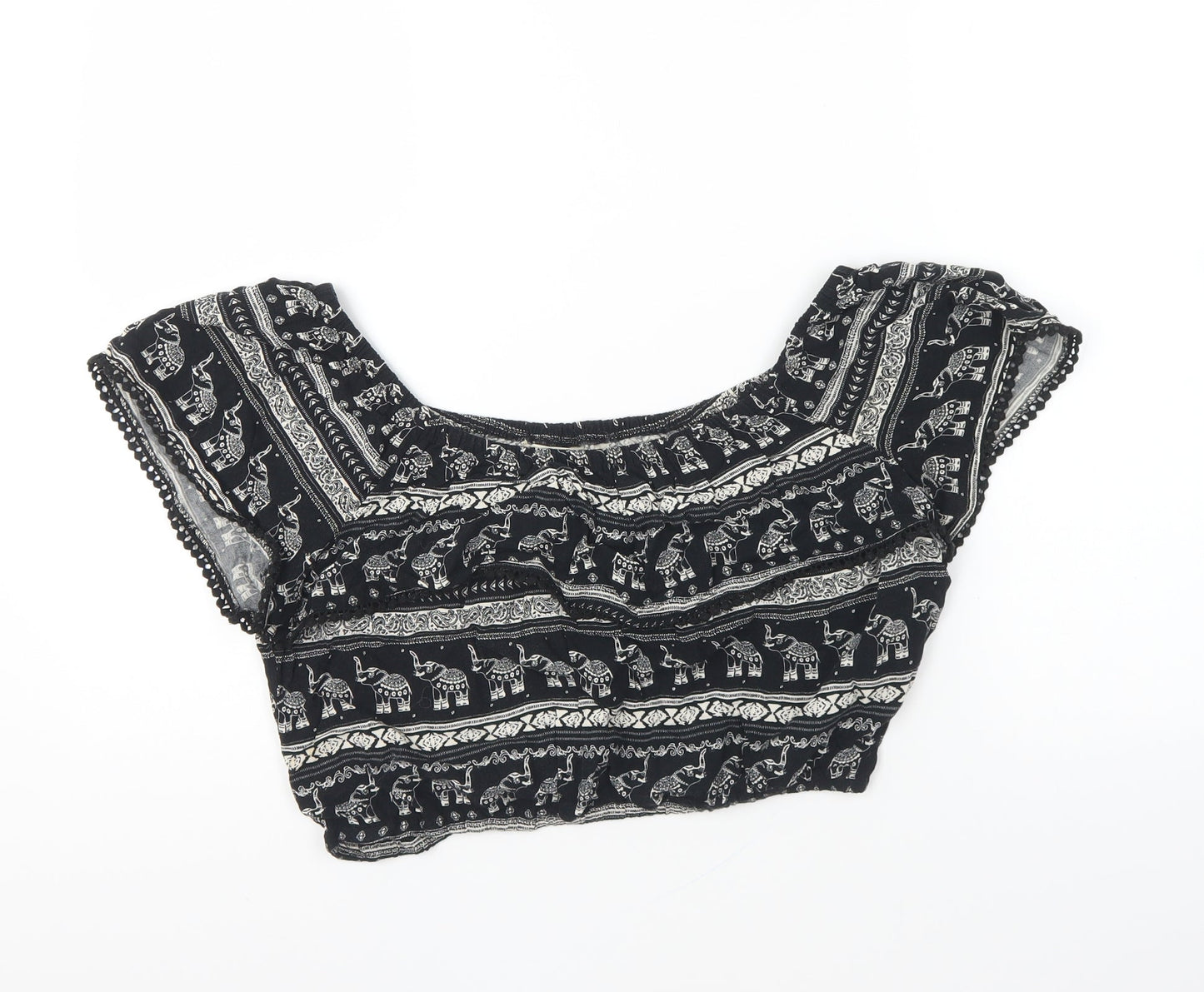 Womens UK Size 12 H&M Black Cropped Blouse