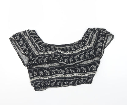 Womens UK Size 12 H&M Black Cropped Blouse