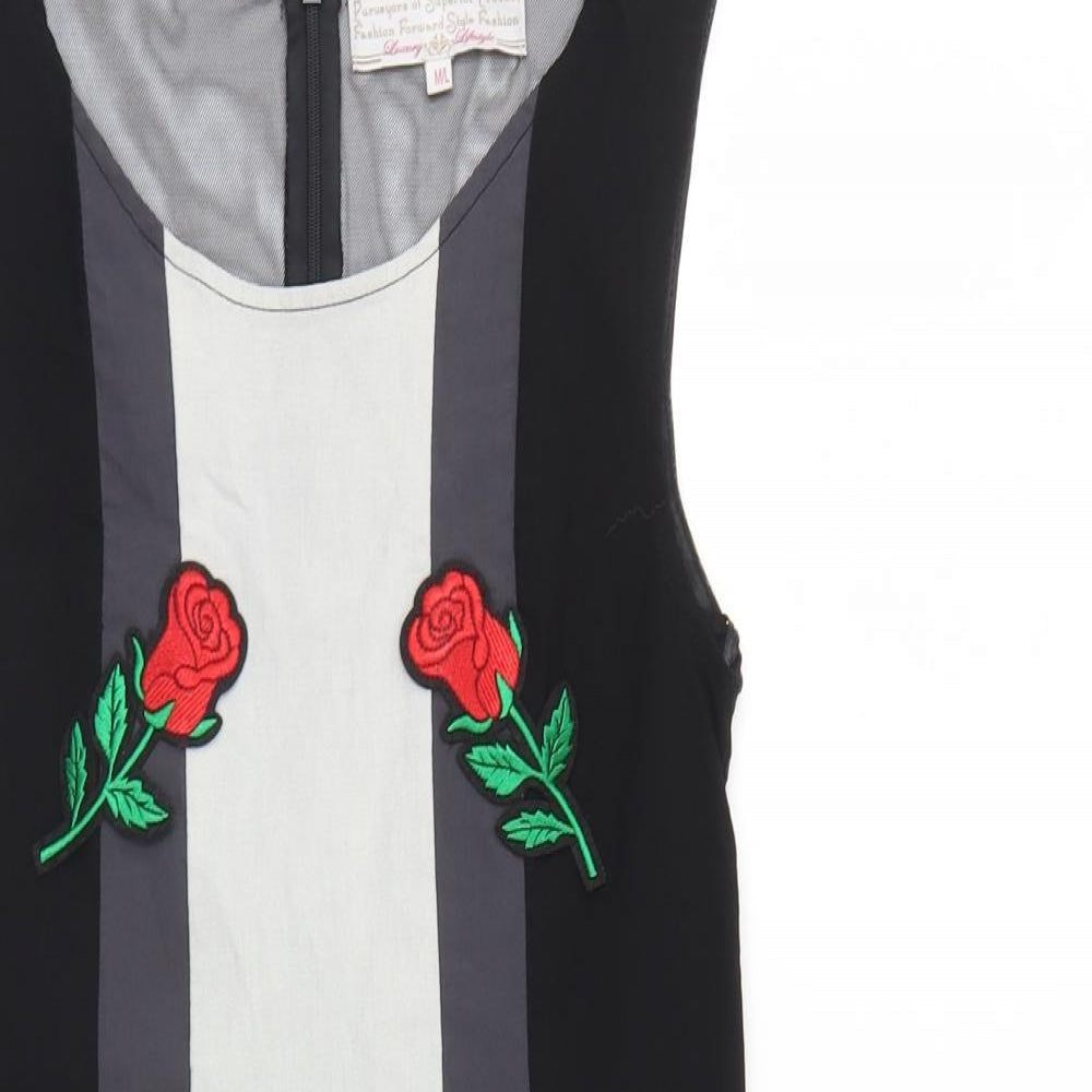 PARISIAN SIGNATURE Womens Black Cotton Bodycon Size M Round Neck Zip