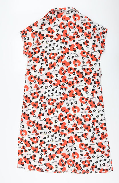 NB Avenue Womens Red Animal Print Polyester Shirt Dress Size L Collared Button - Leopard pattern