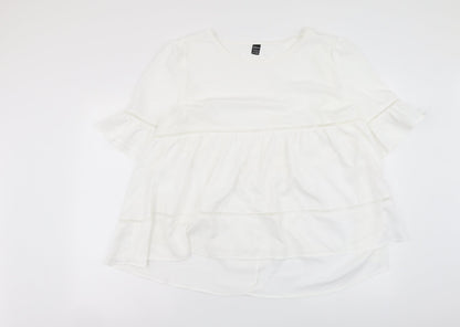 SheIn Womens White Polyester Basic Blouse Size XL Round Neck