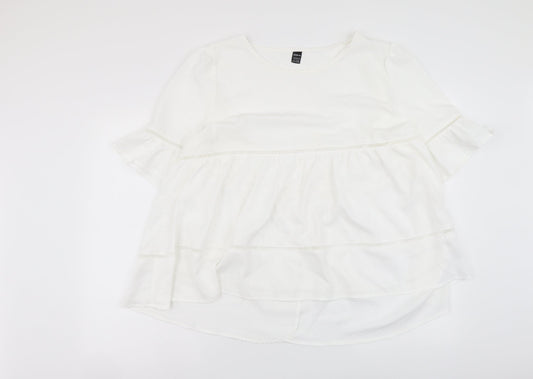 SheIn Womens White Polyester Basic Blouse Size XL Round Neck