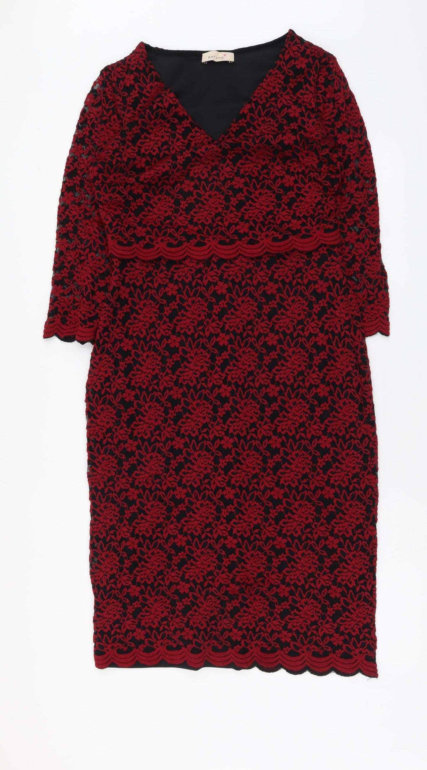 Per Una Womens Red Polyester Bodycon Size 12 V-Neck Pullover