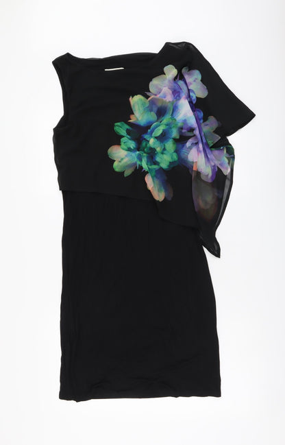 Oasis Womens Black Floral Polyester Bodycon Size S Round Neck Pullover