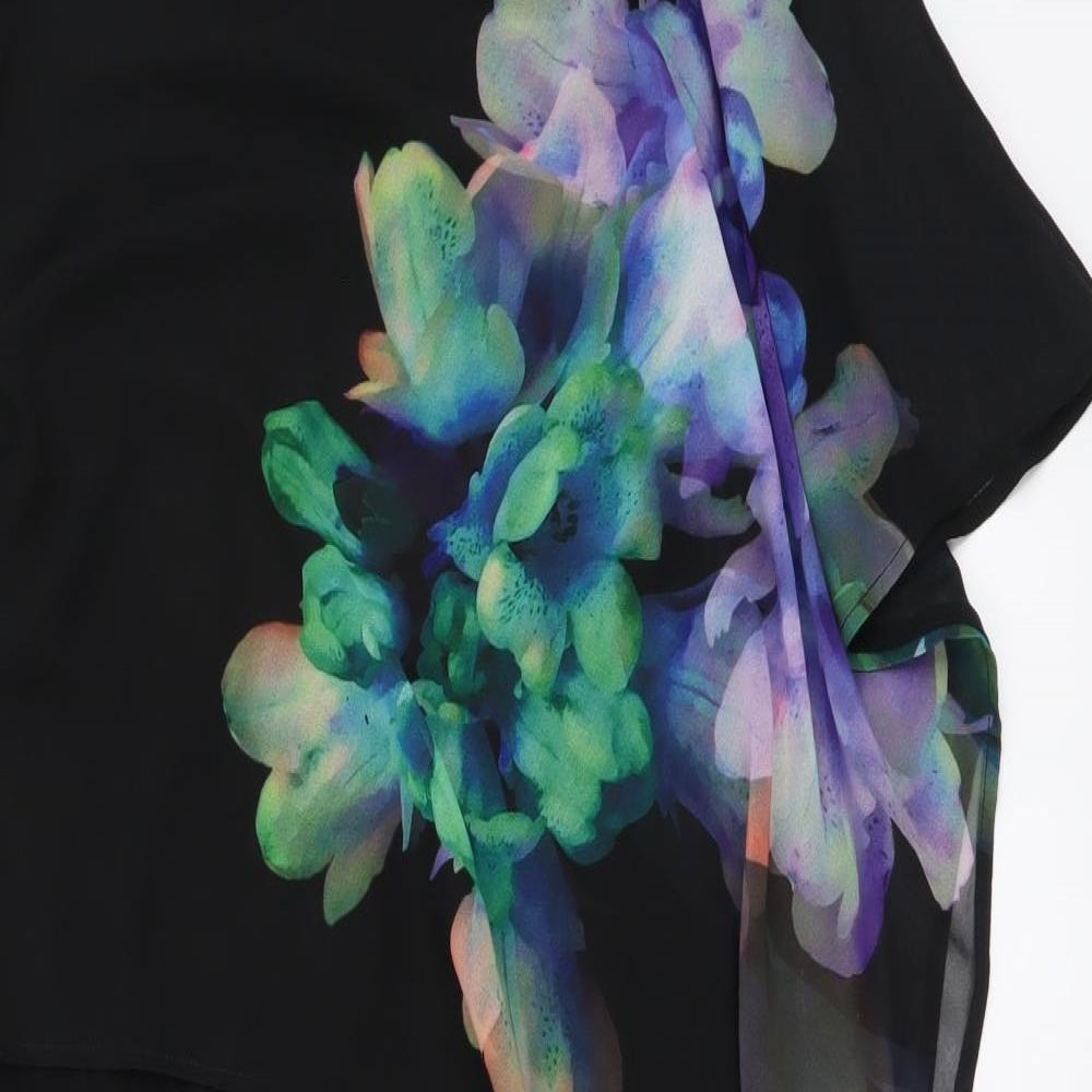 Oasis Womens Black Floral Polyester Bodycon Size S Round Neck Pullover