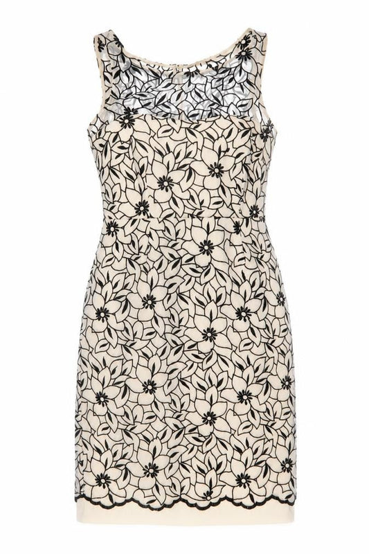 M&Co Womens Beige Floral Polyester A-Line Size 10 Round Neck Zip