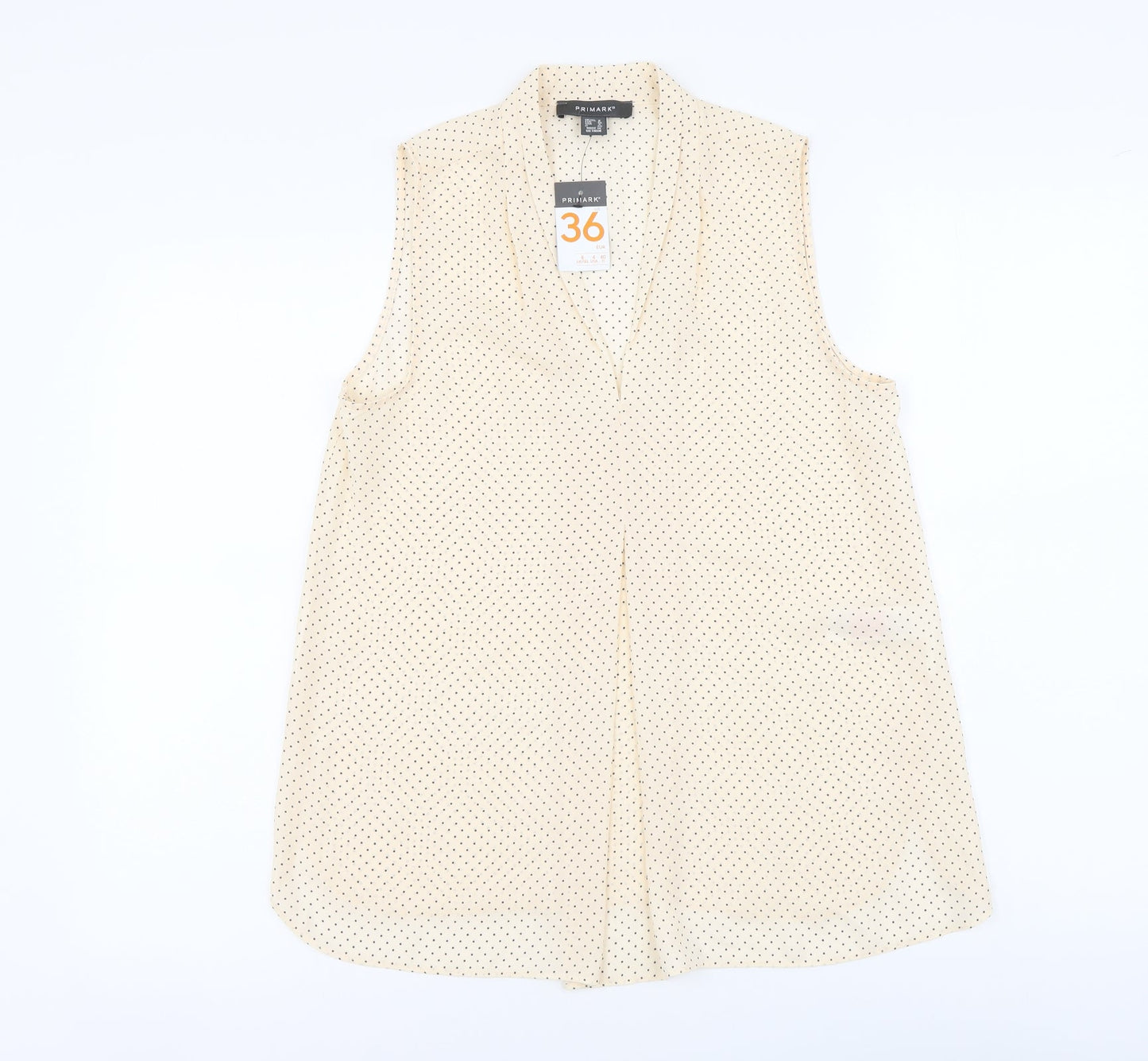 Primark Womens Beige Polka Dot Polyester Basic Blouse Size 8 V-Neck