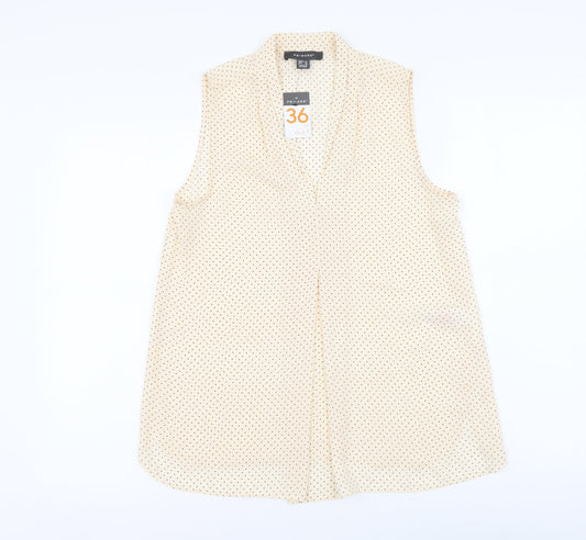 Primark Womens Beige Polka Dot Polyester Basic Blouse Size 8 V-Neck