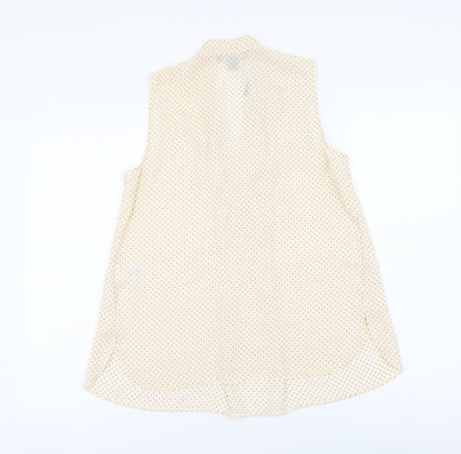Primark Womens Beige Polka Dot Polyester Basic Blouse Size 8 V-Neck