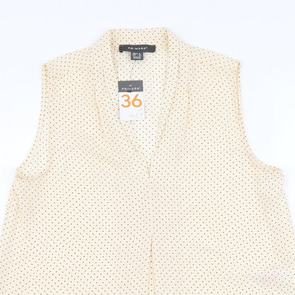 Primark Womens Beige Polka Dot Polyester Basic Blouse Size 8 V-Neck