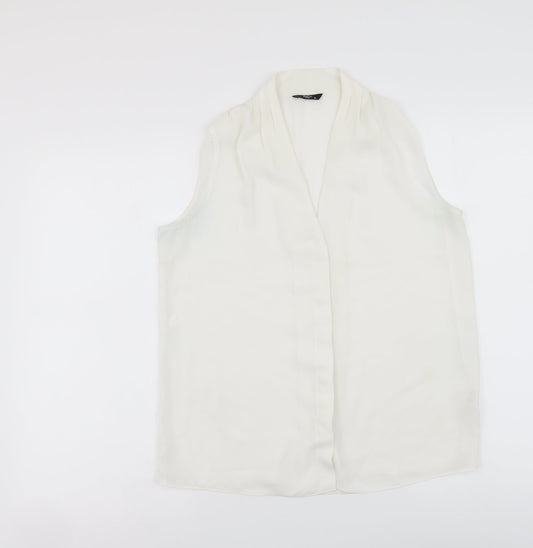 Womens UK Size 10 M&Co White Basic Button-Up
