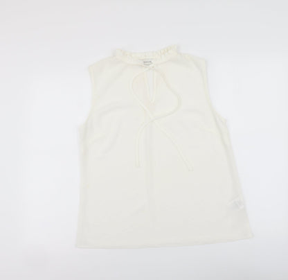 Paraphrase Womens White Polyester Basic Blouse Size M Round Neck