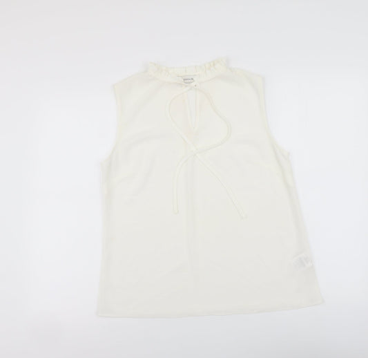 Paraphrase Womens White Polyester Basic Blouse Size M Round Neck