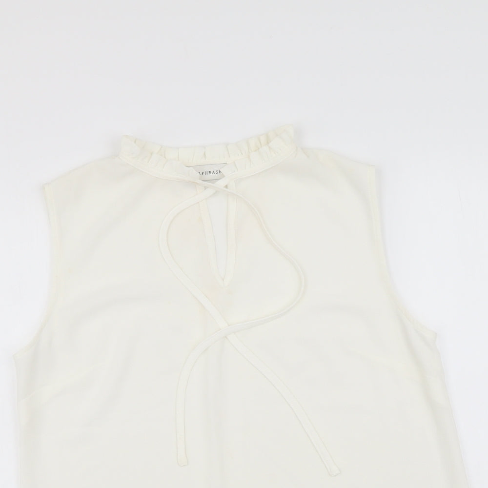 Paraphrase Womens White Polyester Basic Blouse Size M Round Neck