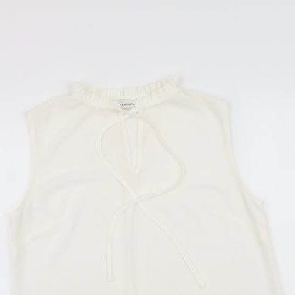 Paraphrase Womens White Polyester Basic Blouse Size M Round Neck