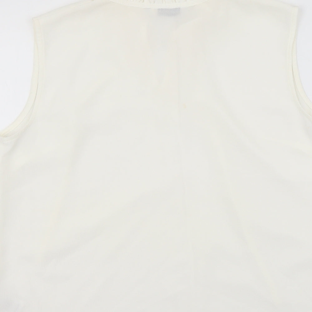 Paraphrase Womens White Polyester Basic Blouse Size M Round Neck