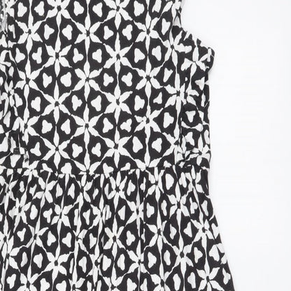 NEXT Womens Black Geometric Cotton A-Line Size 10 Round Neck Pullover