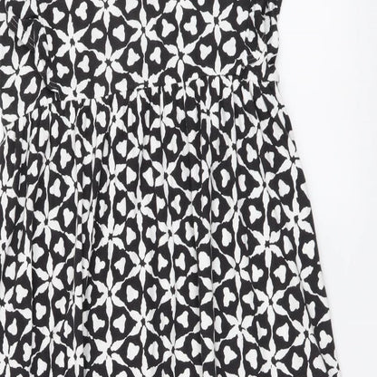 NEXT Womens Black Geometric Cotton A-Line Size 10 Round Neck Pullover
