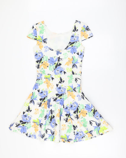 Miss Selfridge Womens Multicoloured Floral Polyester Skater Dress Size 6 Round Neck Pullover