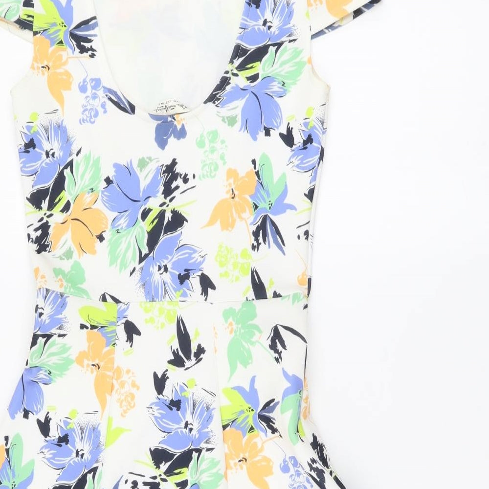 Miss Selfridge Womens Multicoloured Floral Polyester Skater Dress Size 6 Round Neck Pullover