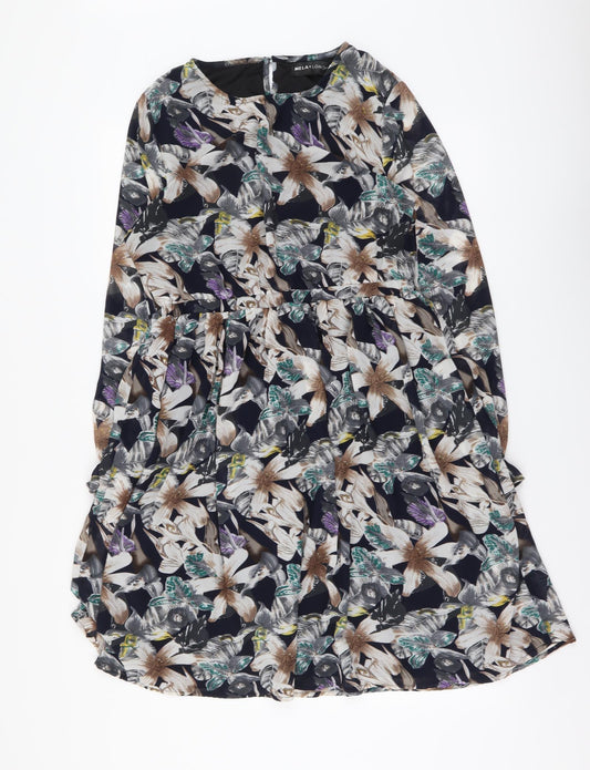 Mela London Womens Multicoloured Floral Polyester A-Line Size 16 Round Neck Pullover