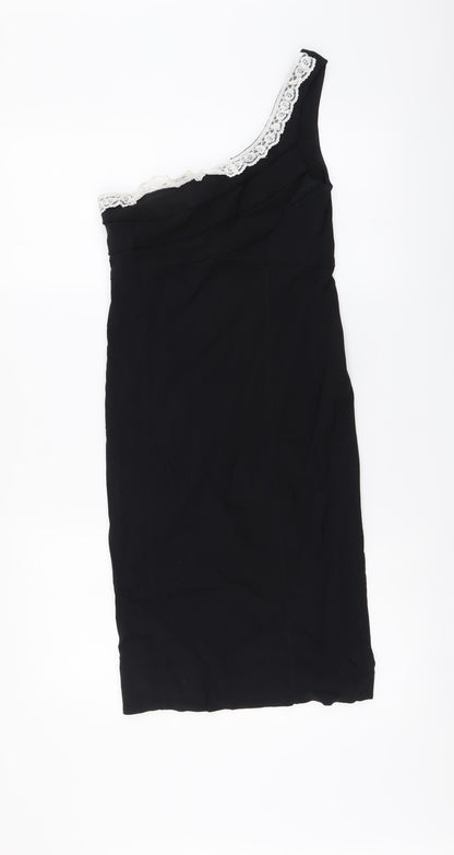 West One Womens Black Viscose Bodycon Size 10 One Shoulder Pullover - Lace Detail