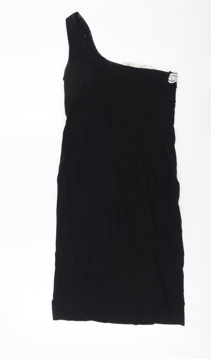 West One Womens Black Viscose Bodycon Size 10 One Shoulder Pullover - Lace Detail