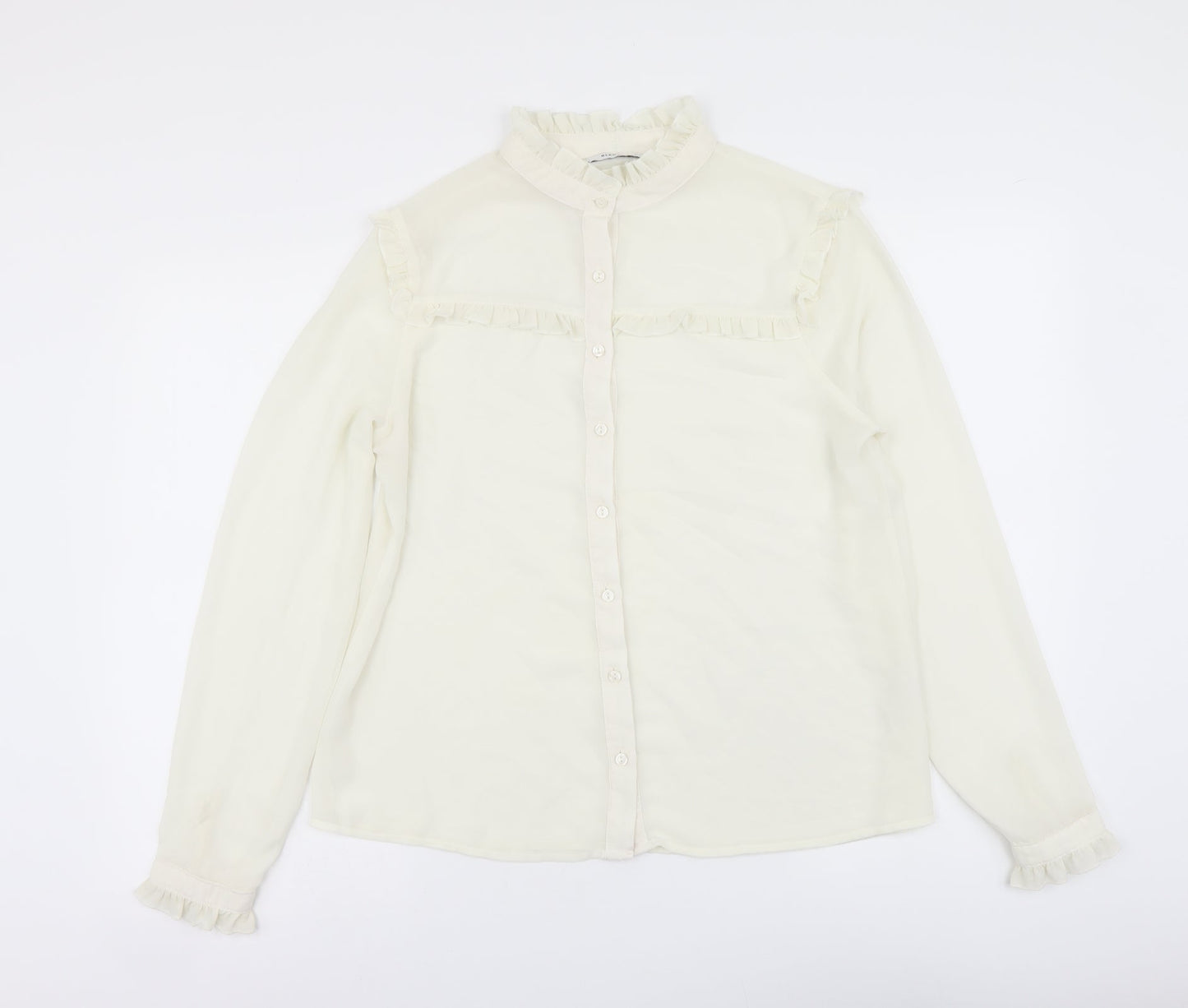 Glamorous Womens White Polyester Basic Button-Up Size 14 Mock Neck