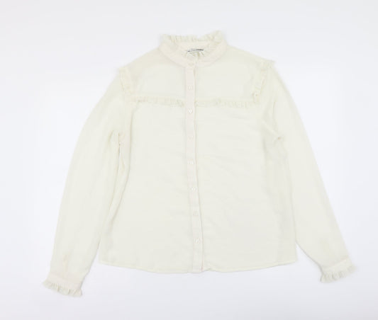 Glamorous Womens White Polyester Basic Button-Up Size 14 Mock Neck