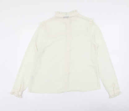 Glamorous Womens White Polyester Basic Button-Up Size 14 Mock Neck