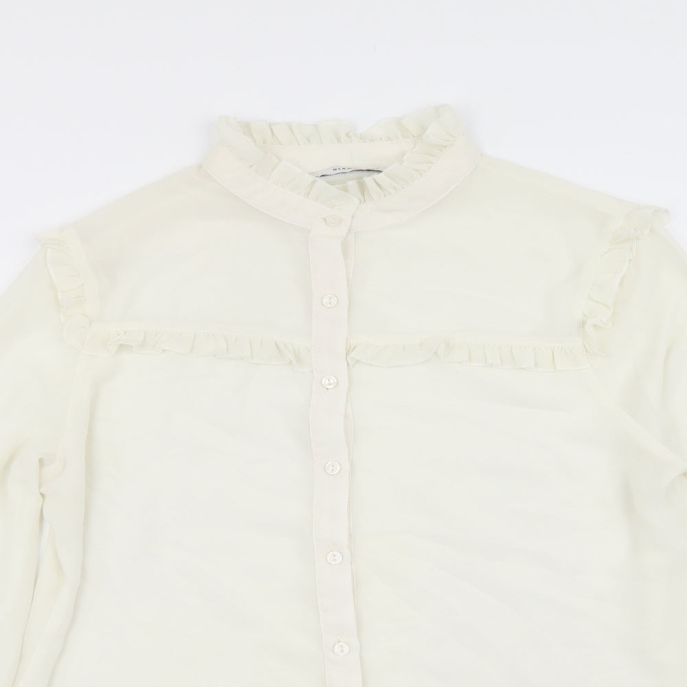 Glamorous Womens White Polyester Basic Button-Up Size 14 Mock Neck