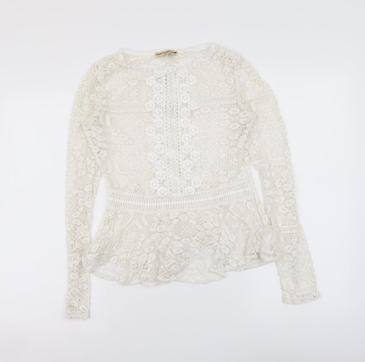 Luxe Collection Womens White Nylon Basic Blouse Size S Round Neck