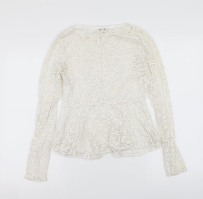 Luxe Collection Womens White Nylon Basic Blouse Size S Round Neck