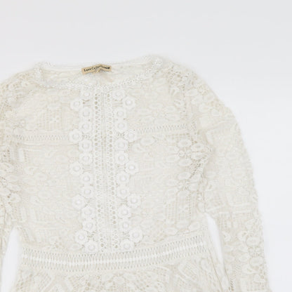 Luxe Collection Womens White Nylon Basic Blouse Size S Round Neck