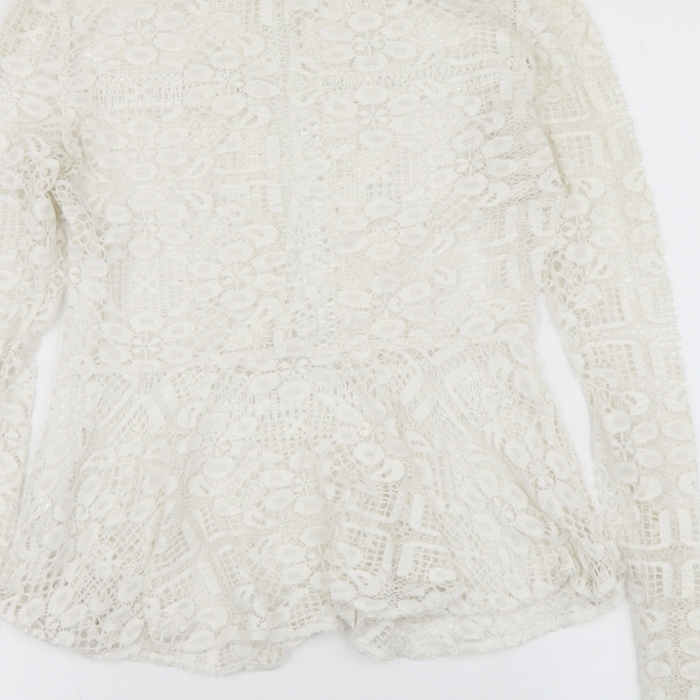 Luxe Collection Womens White Nylon Basic Blouse Size S Round Neck