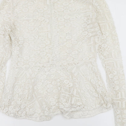 Luxe Collection Womens White Nylon Basic Blouse Size S Round Neck