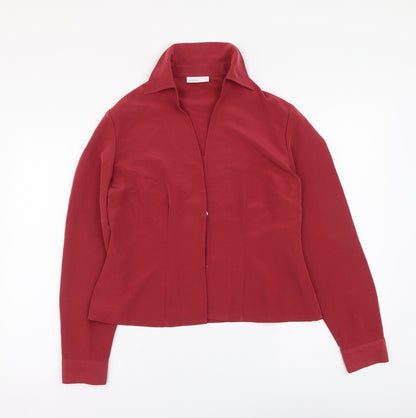 Minosa Womens Red Polyester Basic Button-Up Size 12 Collared