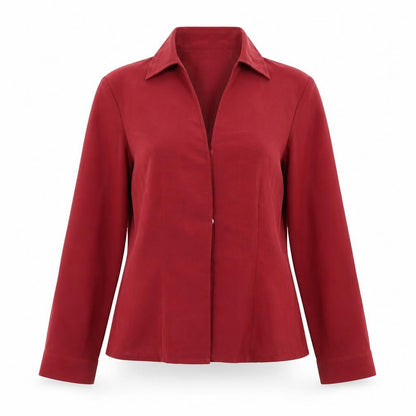 Minosa Womens Red Polyester Basic Button-Up Size 12 Collared