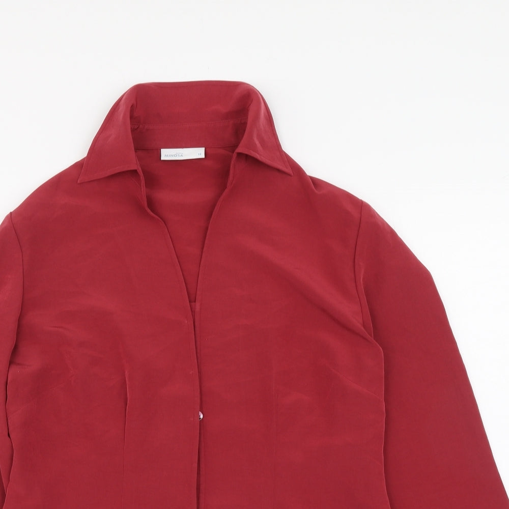 Minosa Womens Red Polyester Basic Button-Up Size 12 Collared
