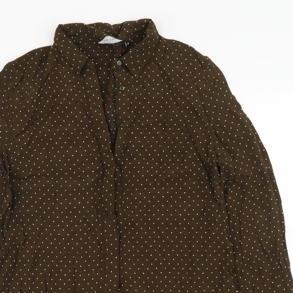 Womens UK Size 10 New Look Brown Basic Button-Up