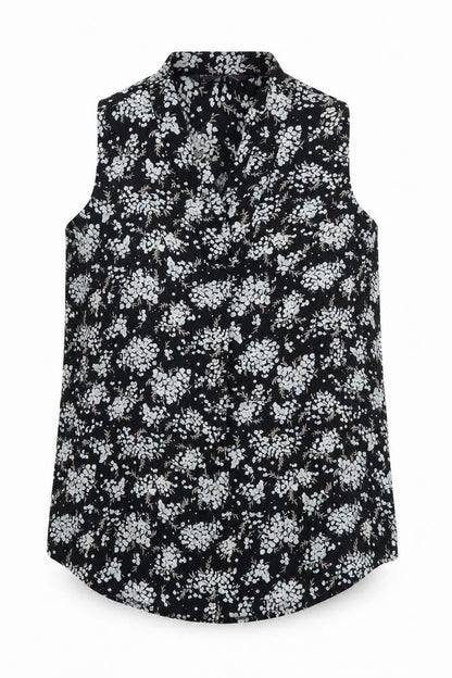Marks and Spencer Womens Black Floral Polyester Basic Blouse Size 8 V-Neck