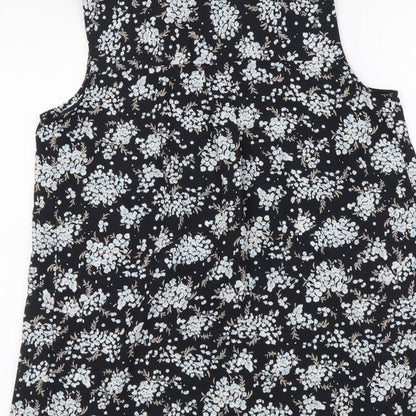 Marks and Spencer Womens Black Floral Polyester Basic Blouse Size 8 V-Neck