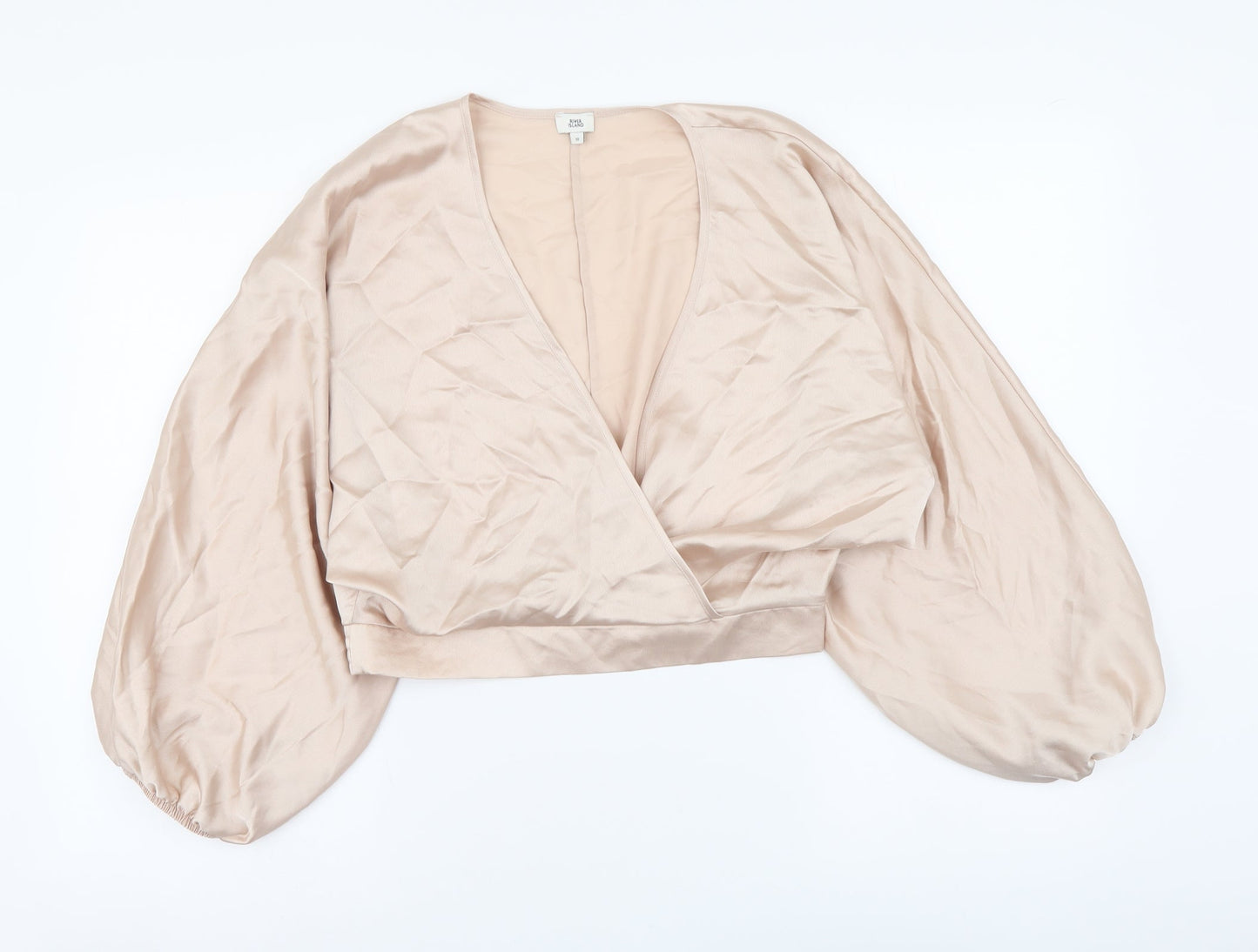 Womens UK Size 10 River Island Beige Cropped Blouse