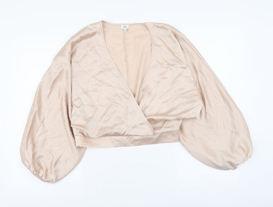 Womens UK Size 10 River Island Beige Cropped Blouse