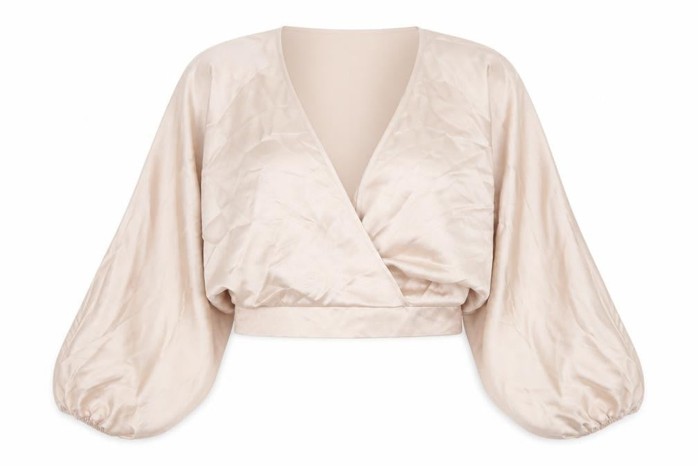 Womens UK Size 10 River Island Beige Cropped Blouse