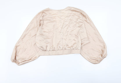 Womens UK Size 10 River Island Beige Cropped Blouse