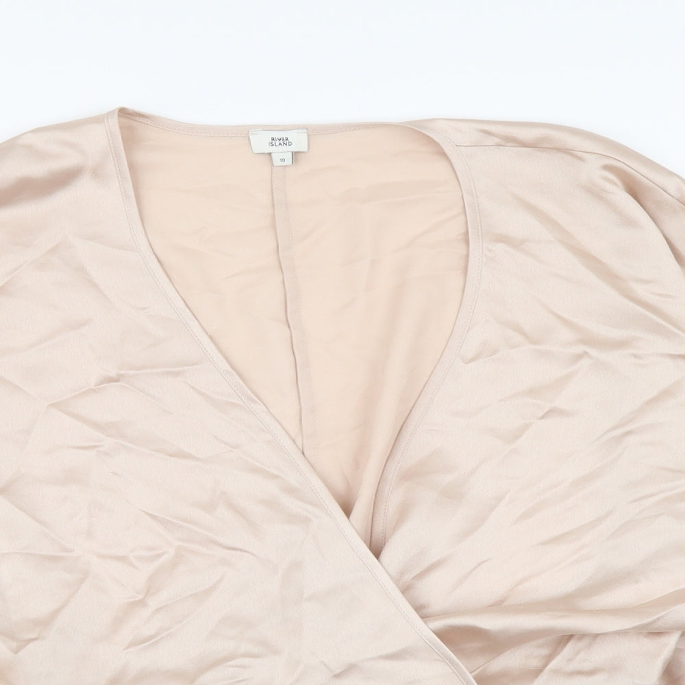 Womens UK Size 10 River Island Beige Cropped Blouse